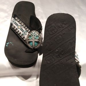 Montana West Wedge Beads & Bling Sandal Size 7
